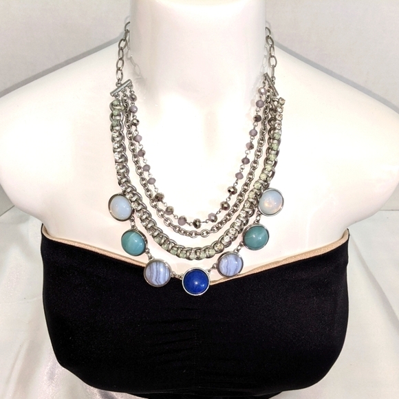 LOFT Multi-Strand Silvertone Chain Necklace Multi-Strand Layered Statement Blues - Picture 1 of 10